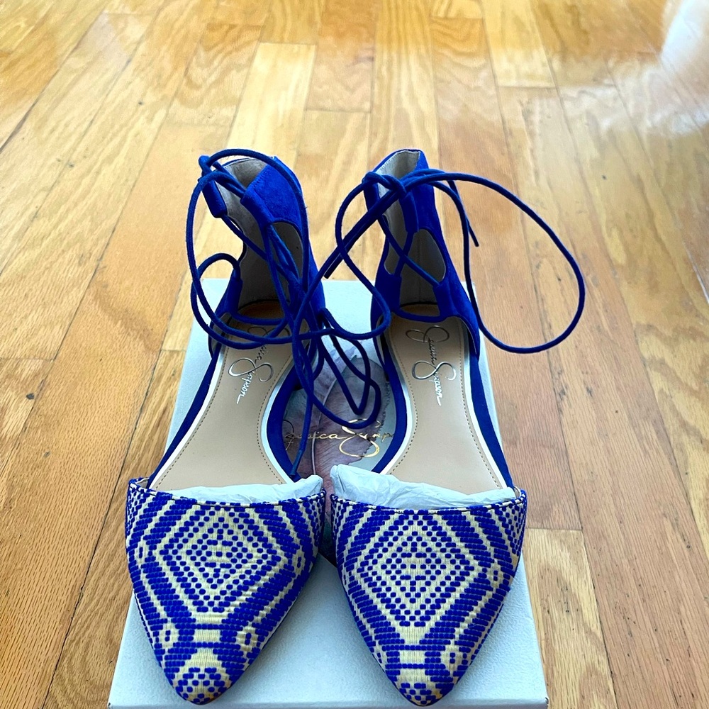 Jessica Simpson blue /cream 8.5 brand new never been worn shoes